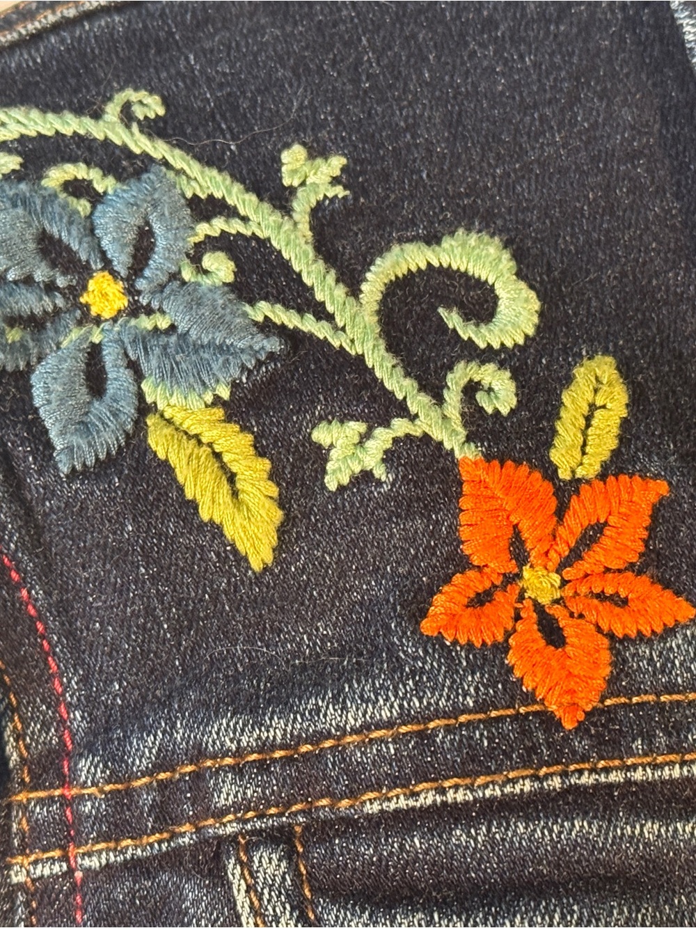Harley-Davidson Dark Blue Denim Jean Jacket Floral Embroidered 6 8 M EUC - Picture 5 of 8